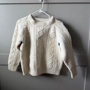 Blarney Woollen Mills Aran Sweater Women M Cream 100% Wool Handknit Ireland